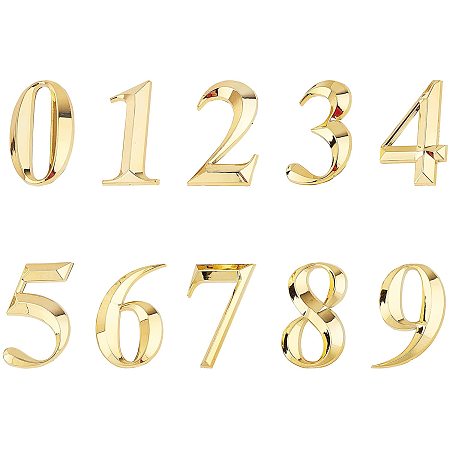 GORGECRAFT Plastic & PVC Number Sign Labels, Gold, 0: 50.5x31.5x8mm, 10pcs/set