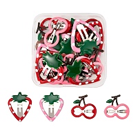 Arricraft 24Pcs/Box 4 Style Stainless Iron Snap Hair Clips, with Enamel, for Children's Day, Cherry & Strawberry, Mixed Color, 30~35.5x28.5~29.5x1.9~2mm, 6pcs/style