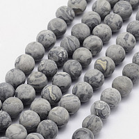Arricraft Natural Map Stone/Picasso Stone/Picasso Jasper Beads Strands, Frosted, Round, 7.5~8mm, Hole: 1mm, about 47pcs/strand, 15.3 inches(39cm)