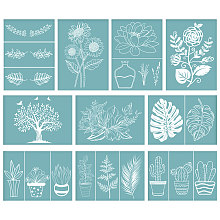 Olycraft Christmas Reindeer Self-Adhesive Silk Screen Printing Stencil, for Painting on Wood, DIY Decoration T-Shirt Fabric, Plant Theme, Sky Blue, 19.5x14cm, 10 Patterns, 1pc/pattern, 10pcs/set