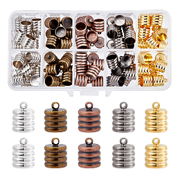 Brass Cord Ends, Column, Mixed Color, 13x10mm, Hole: 1mm, Inner Diameter: 8mm; 5 colors, 20pcs/color, 100pcs/box