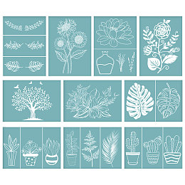 Olycraft Christmas Reindeer Self-Adhesive Silk Screen Printing Stencil, for Painting on Wood, DIY Decoration T-Shirt Fabric, Plant Theme, Sky Blue, 19.5x14cm, 10 Patterns, 1pc/pattern, 10pcs/set