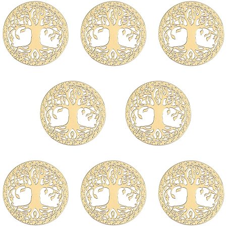 Olycraft Self Adhesive Brass Stickers, Scrapbooking Stickers, for Epoxy Resin Crafts, Tree of Life Pattern, Golden, 20mm; 8pcs/box