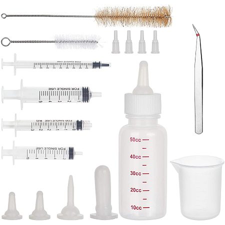 Pet Nursing Bottle Kits, Screw Type Hand Push Glue Dispensing Syringe(without needle), Tapered Tips Dispensing Needles, Cleaning Brush, 304 Stainless Steel Beading Tweezers, White
