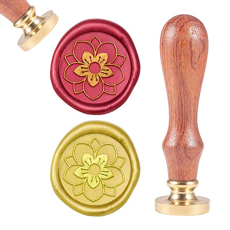CRASPIRE DIY Scrapbook, Brass Wax Seal Stamp, with Natural Rosewood Handle, Floral Pattern, 25mm
