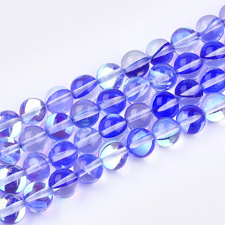 ARRICRAFT Synthetic Moonstone Beads Strands, Holographic Beads, Dyed, Round, Mauve, 8mm, Hole: 0.7mm, 48pcs/strand, 15 inches