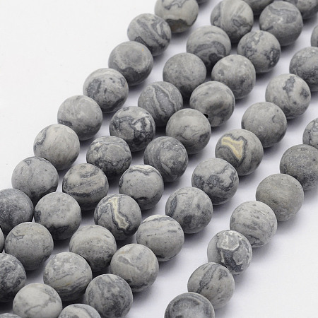 Arricraft Natural Map Stone/Picasso Stone/Picasso Jasper Beads Strands, Frosted, Round, 7.5~8mm, Hole: 1mm, about 47pcs/strand, 15.3 inches(39cm)