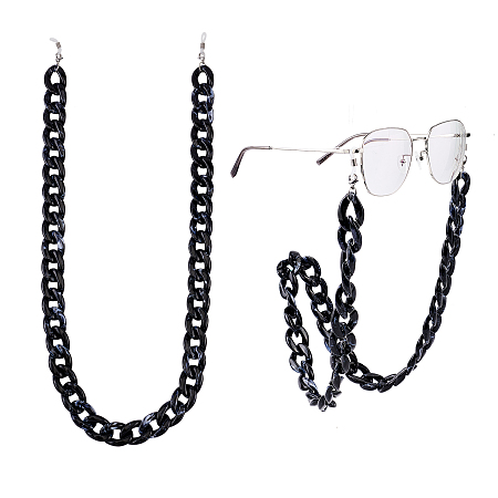 Gorgecraft Eyeglasses Chains, Neck Strap for Eyeglasses, with Acrylic Curb Chains, 304 Stainless Steel Lobster Claw Clasps and  Rubber Loop Ends, Black, 30.7 inches(78cm)