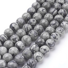 Arricraft Natural Map Stone/Picasso Stone/Picasso Jasper Beads Strands, Round, 8mm, Hole: 1mm, about 46pcs/strand, 15.5 inches