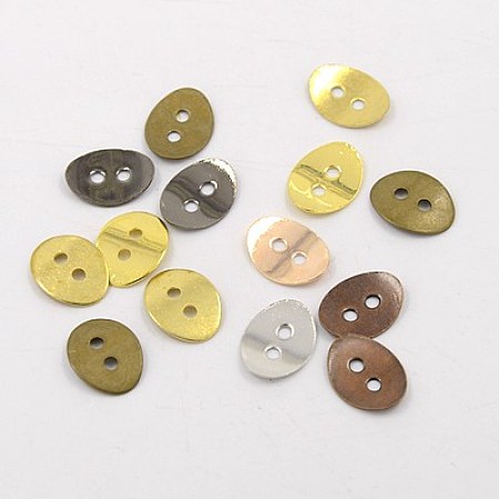 2-Hole Oval Brass Button Clasps, Mixed Color, 14x10x1mm, Hole: 2mm, 100pcs/box