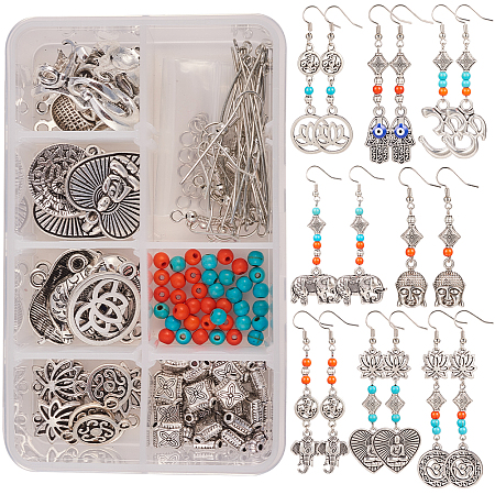 SUNNYCLUE DIY Earring Making Sets, with Metal Findings, Alloy Pendants and Gemstone Beads, Mixed Color, 110x70x30mm