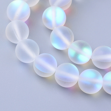 ARRICRAFT Synthetic Moonstone Beads Strands, Holographic Beads, Dyed, Frosted, Round, Clear, 6mm, Hole: 1mm, about 62pcs/strand, 15.5 inches