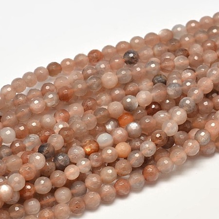 Arricraft Faceted Natural Sunstone Round Bead Strands, 6mm, Hole: 1mm, about 63pcs/strand, 15 inches