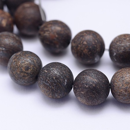 Arricraft Natural Bronzite Beads Strands, Frosted, Round, 12mm, Hole: 1mm, about 32pcs/strand, 15.5 inches