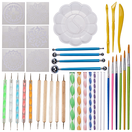 Gorgecraft DIY Dotting Kits, with Plastic Drawing Stencil, Twist Dotting Tool, Double Head Nail Art Dotting Tools, Sculpting Tools, Polymer Clay Tools and Oil Palette , Mixed Color, 150mm