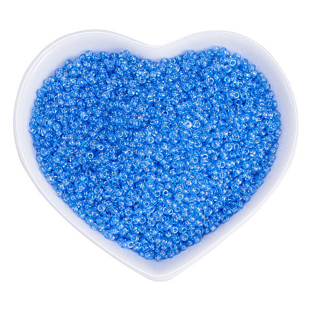 Ornaland 12/0 Round Glass Seed Beads, Grade A, Transparent Colours Lustered, Cornflower Blue, 2x1.5mm, Hole: 0.3mm; about 11200pcs/bag