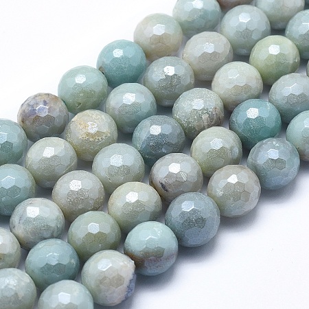 Arricraft Natural Amazonite Beads Strands, Round, Faceted, 8mm, Hole: 1mm, about 48~49pcs/strand, 15.1~15.5 inches(38.5~39.5cm)