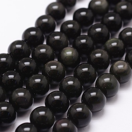 Arricraft Natural Obsidian Beads Strands, Grade AAA, Round, Black, 8mm, Hole: 1mm, about 49pcs/strand, 15.7 inches