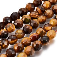 ARRICRAFT Faceted Grade A Natural Tiger Eye Round Bead Strands, 4mm,Hole:1mm