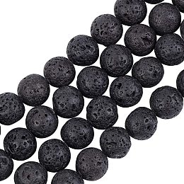 Olycraft Natural Lava Beads Strands, Round, Black, 10mm, Hole: 1mm, about 38~40pcs/strand, 15~15.5 inch