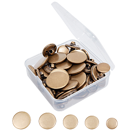 Olycraft Brass Shank Buttons, Flat Round, Antique Bronze, 25x8mm; 23x8mm; 20x7mm; 18x6.5mm; 15x6.5mm; 50pcs/box