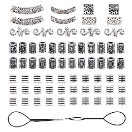 SUNNYCLUE DIY Kit, with Alloy Beads and Plastic Hair Pin Bun Maker, Antique Silver, 9.5x9mm, Hole: 6mm, Total 69pcs/bag