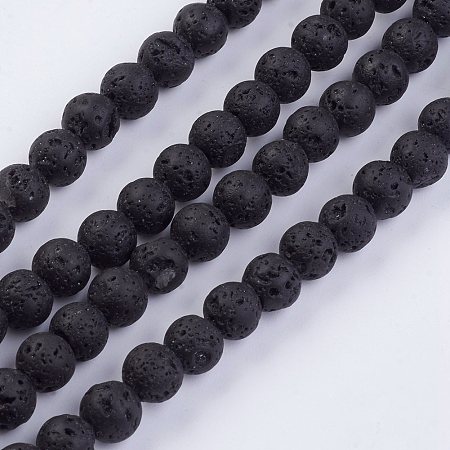 ARRICRAFT Natural Lava Rock Beads Strands, Round, 6~7mm, Hole: 1mm, about 63pcs/strand, 15.35 inches