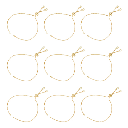 UNICRAFTALE Brass Slider Bracelets Making, with Cubic Zirconia, Box Chains, Long-Lasting Plated, Golden, 9.4 inches(24cm); 1mm, Hole: 1.5mm, 10pcs/box