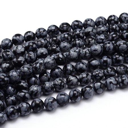 ARRICRAFT Natural Snowflake Obsidian Round Bead Strands, 4mm, Hole: 1mm, about 89pcs/strand, 15 inches