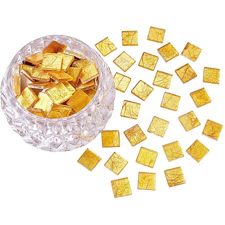 ARRICRAFT Glass Cabochons, Gold Foil Mosaic Tile, for Home Decoration or DIY Crafts, Square, Goldenrod, 20x20x4mm, about 70pcs/box