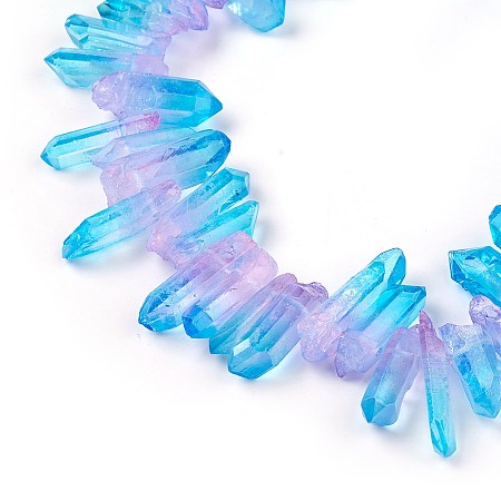 Arricraft Natural Quartz Crystal Beads Strands, Pointed Pendants, Faceted, Column, Dyed, Two Tone, Cyan, 15~40x5~13x4.5~12mm, Hole: 1mm