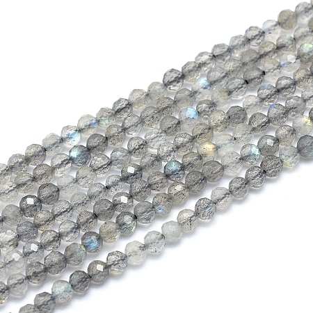 ARRICRAFT Natural Labradorite Beads Strands, Faceted, Round, 4~4.5mm, Hole: 0.7mm, about 88~104 pcs/Strand, 15.15 inches(38.5cm)
