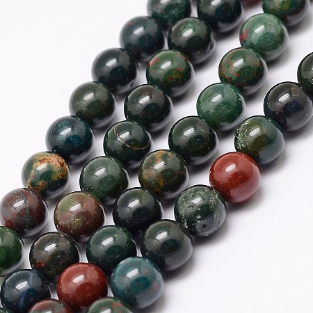 Arricraft Natural Indian Bloodstone Beads Strands, Heliotrope Stone Beads, Round, 8mm, Hole: 1mm, about 48pcs/strand, 15 inches