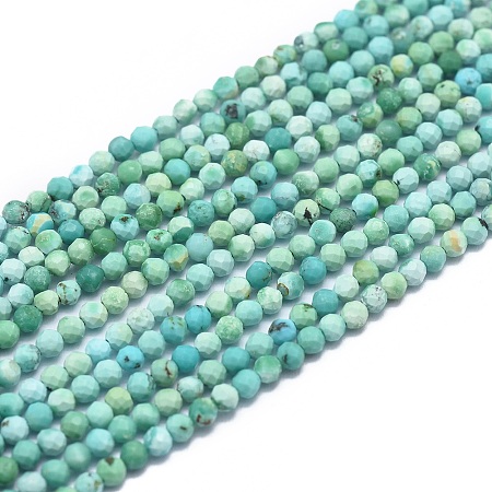 Arricraft Natural HuBei Turquoise Beads Strands, Faceted, Round, 2mm, Hole: 0.5mm, about 169pcs/strand, 15.7 inches(40cm)