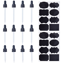 PANDAHALL ELITE Glass Teardrop Set Transfer Graduated Pipettes, with Chalkboard Sticker Labels, Black, 14pcs/set