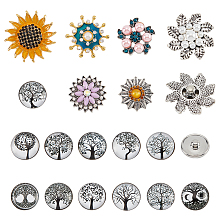 Nbeads 18Pcs 7 Style Alloy & Brass Rhinestone Snap Button, with ABS Plastic Imitation Pearl & Glass, Jewelry Buttons, Flower & Flat Round, Mixed Color, 18.5~30x18.5~28.5x8.5~13.5mm