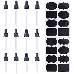 PANDAHALL ELITE Glass Teardrop Set Transfer Graduated Pipettes, with Chalkboard Sticker Labels, Black, 14pcs/set