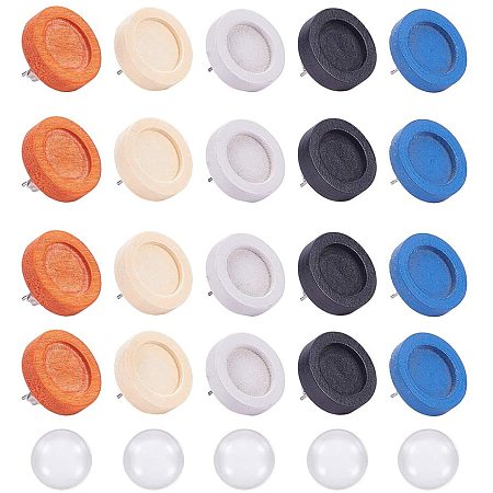 Arricraft 24 pcs 6 Colors 12mm Flat Round Wooden Earring Stud with 24 pcs 12mm Clear Glass Cabochons Earrings Post for Earring Jewelry DIY Craft Making