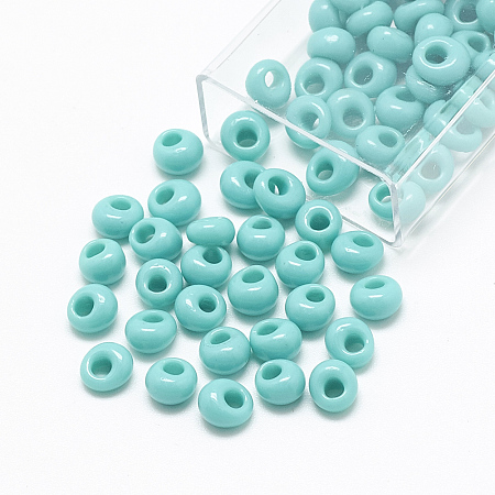 Honeyhandy TOHO Japanese Fringe Seed Beads, Opaque Glass Round Hole Rocailles Seed Beads, Turquoise, 6x5.5~5.8mm, Hole: 2mm, about 33pcs/10g