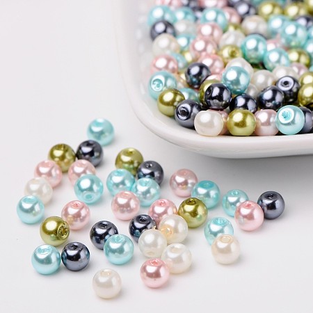 ARRICRAFT 1 Bag(about 200pcs) 6mm Mixed Color Pearlized Glass Pearl Beads - Pastel Mix