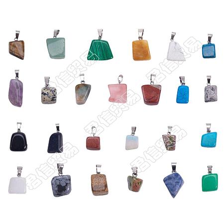 PANDAHALL ELITE Natural & Synthetic Mixed Gemstone Pendants, with Stainless Steel Snap On Bails, Nuggets, Mixed Dyed and Undyed, Stainless Steel Color, 15~35x10~20x5~15mm, Hole: 3x7.5mm; 33 materials, 1pc/materials, 33pcs/set