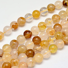 Arricraft Natural Yellow Hematoid Quartz Round Beads Strands, Ferruginous Quartz, 8mm, Hole: 1mm, about 47pcs/strand, 15 inches