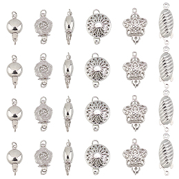 PANDAHALL ELITE Brass Box Clasps for Bracelet Making, Nickel Free, Mixed Shapes, Platinum, 24sets/box