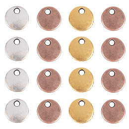 Tibetan Style Alloy Pendants, Stamping Blank Tags, Lead Free, Flat Round, Mixed Color, 8x1.5mm, Hole: 1.5mm; 4 Colors, 60pcs/color, 240pcs/box