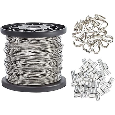 AHANDMAKER Jewelry Findings, with Tiger Tail Wire, Aluminum Slide Charms/Slider Beads and 304 Stainless Steel Wire Guardian and Protectors, Platinum & Silver Color Plated