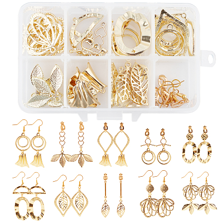 SUNNYCLUE DIY Dangle Earrings Making Kits, include Alloy Links Connectors & Pendants, Brass Clip-on Earring Findings & Earring Hooks, Mixed Shapes, Golden & Light Gold