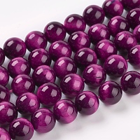 Honeyhandy Natural Rose Tiger Eye Beads Strands, Dyed & Heated, Round, Medium Violet Red, 10mm, Hole: 1mm, about 39pcs/strand, 15 inch