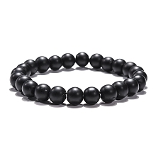 Honeyhandy Synthetic Black Stone Beaded Stretch Bracelets, Round, 2 inch(5.2cm), Bead: 8mm