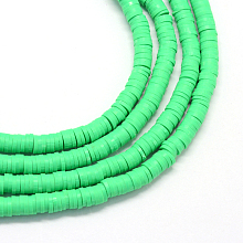 Honeyhandy Eco-Friendly Handmade Polymer Clay Beads, Disc/Flat Round, Heishi Beads, Spring Green, 3x1mm, Hole: 1mm, about 380~400pcs/strand, 17.7 inch