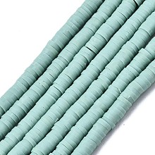 Honeyhandy Handmade Polymer Clay Beads, Disc/Flat Round, Heishi Beads, Medium Aquamarine, 3x1mm, Hole: 1mm, about 380~400pcs/strand, 17.7 inch